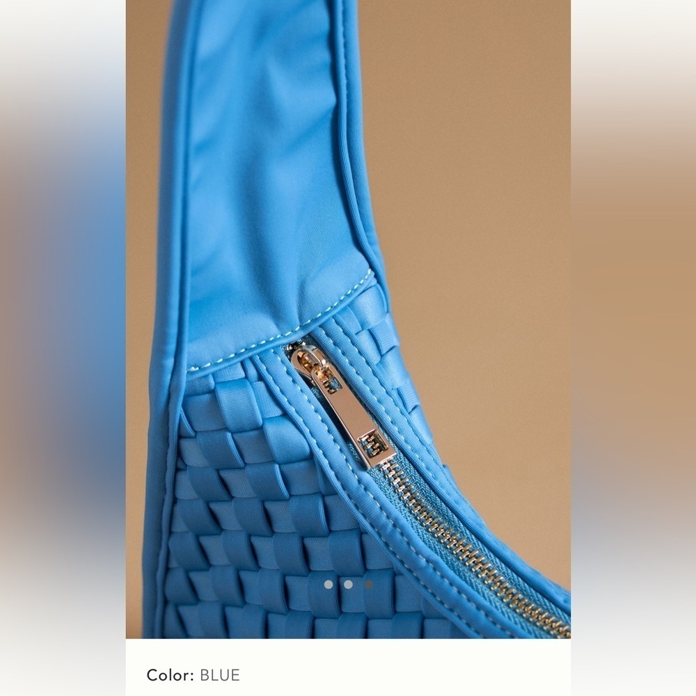NWT new Anthropologie woven neoprene shoulder bag zip blue nylon purse - Picture 6 of 17